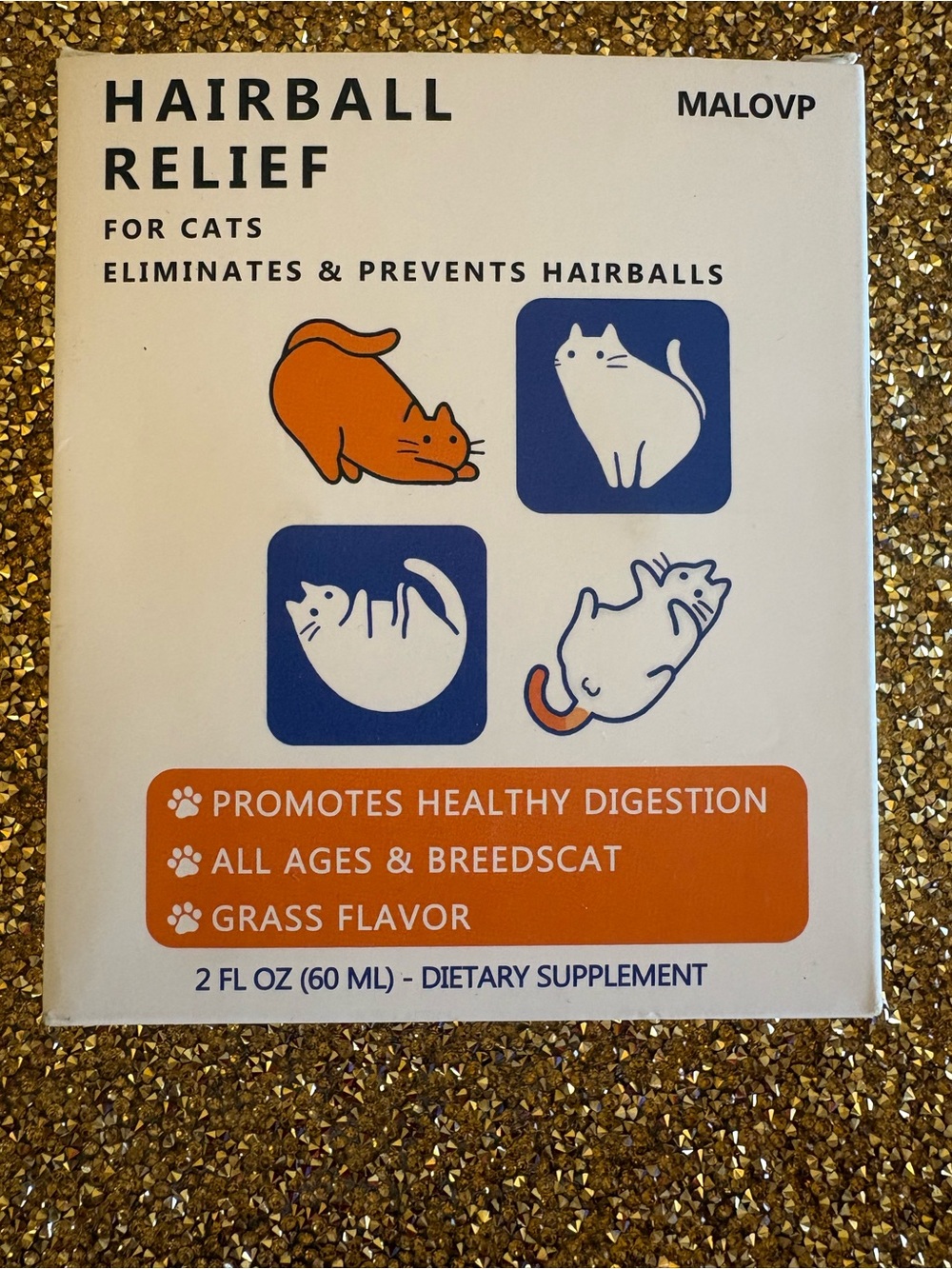 Malovp NWT Hairball Treatment Relief , Remedy for Cats - 2 packs, 60 ml